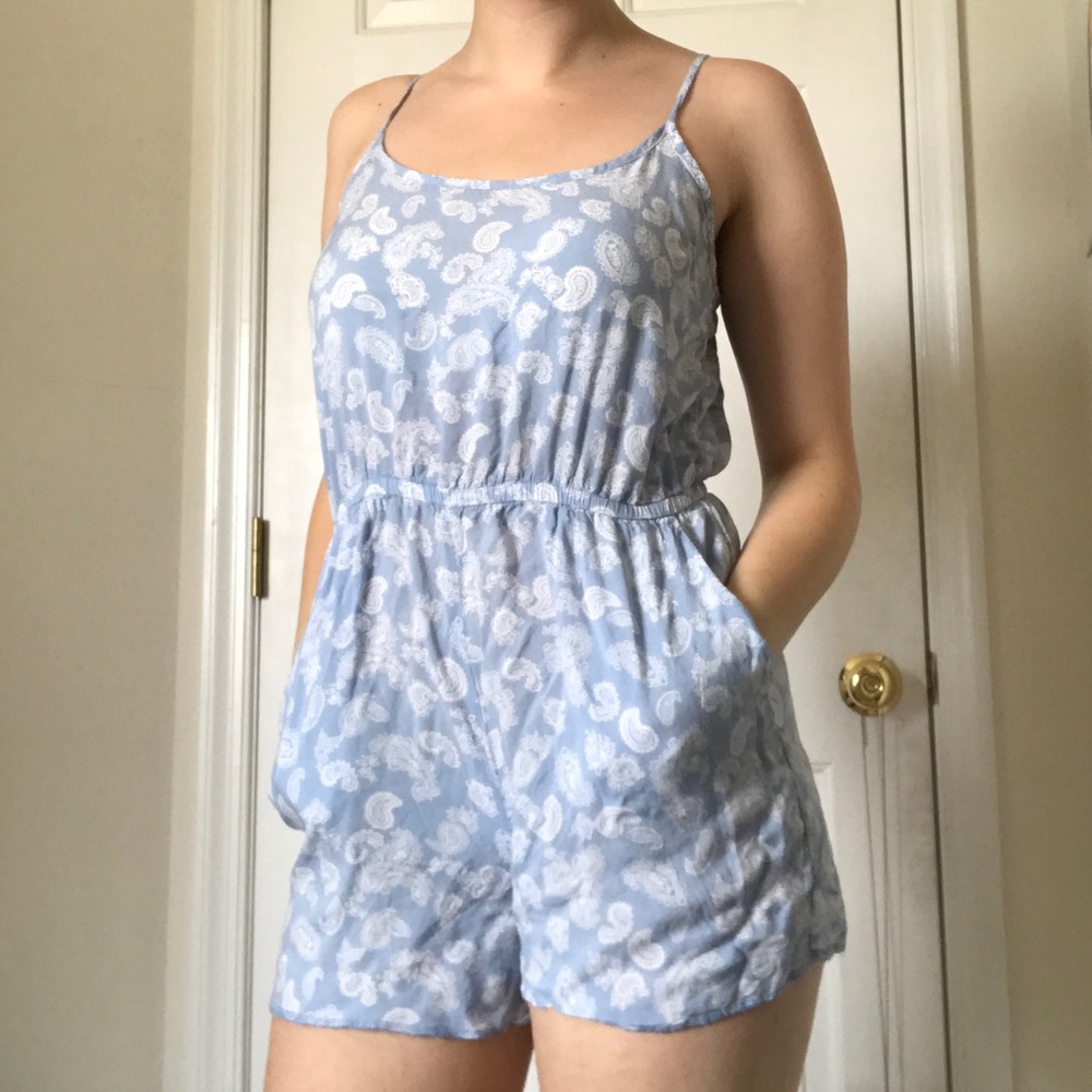 Sky blue paisley romper